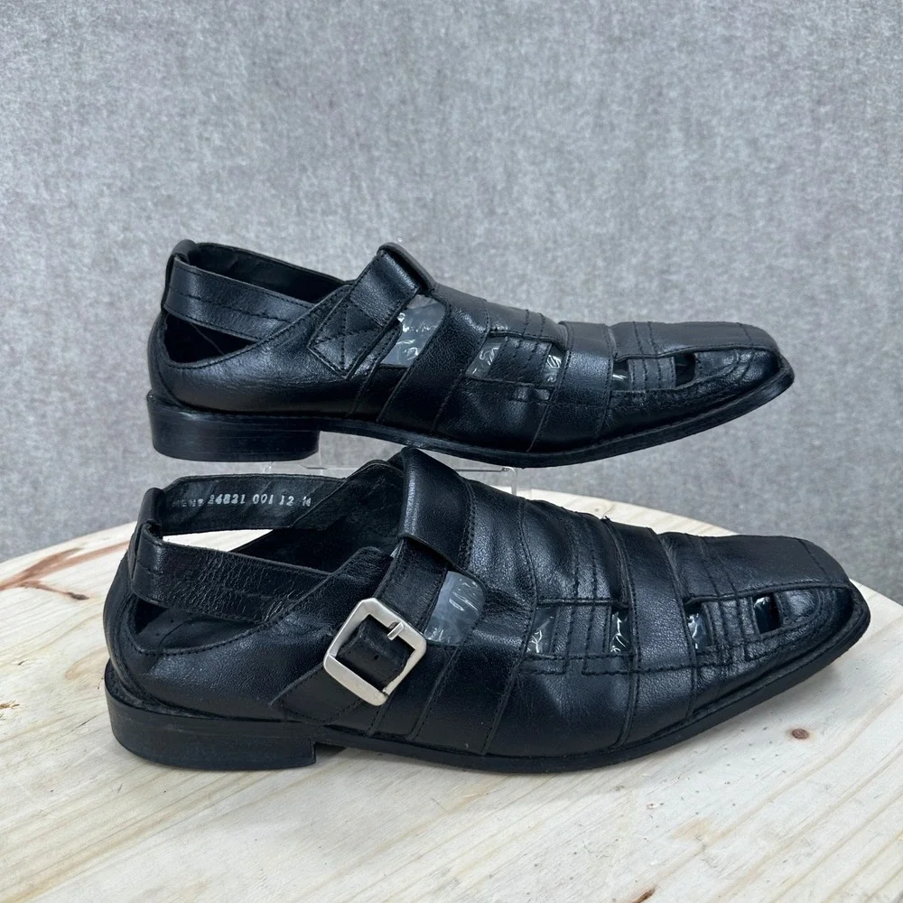 Stacy Adams Fisherman Sandals Mens 12 Black Leather Buckle Strap